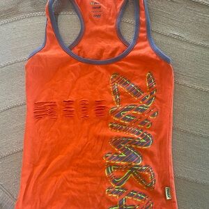 Zumba Fitness Bright Orange Racerback Tank with Gray Trim